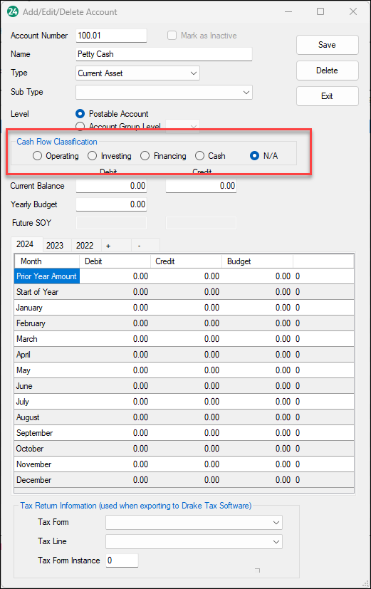 Cash flow classification buttons